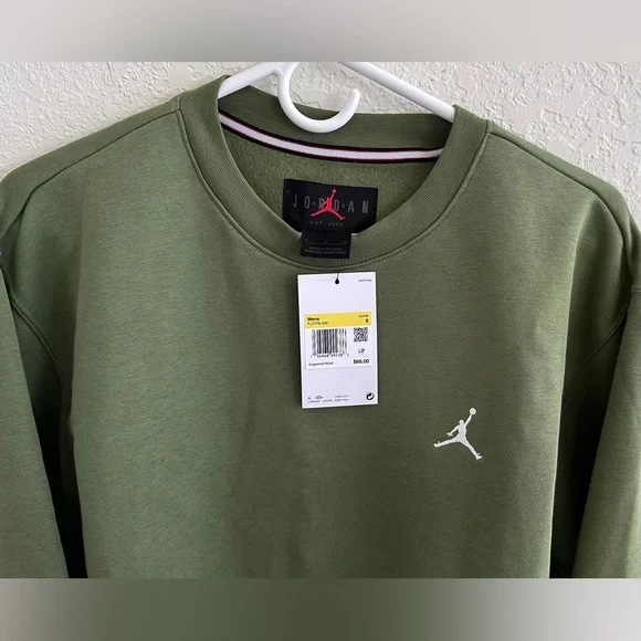Nike Jordan Brooklyn Fleece Men's Crewneck Sweatshirt Size S Olive FJ7776-340 - Picture 4 of 7